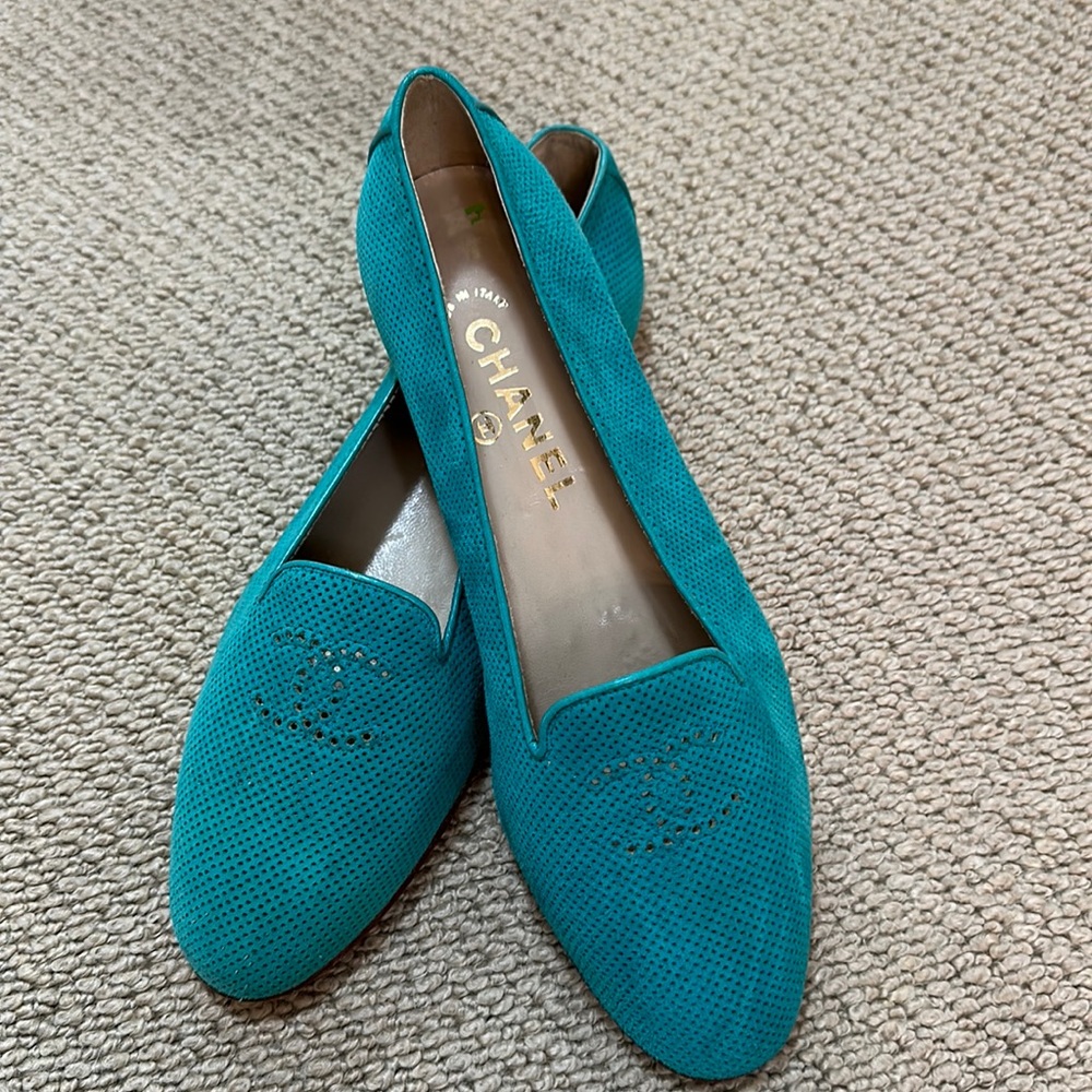 Chanel perforated suede flats